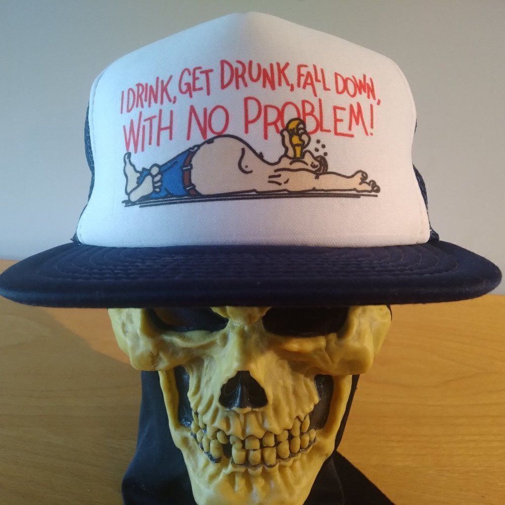 Vintage I Get Drunk Fall Down No Problem Snap Back Trucker Hat